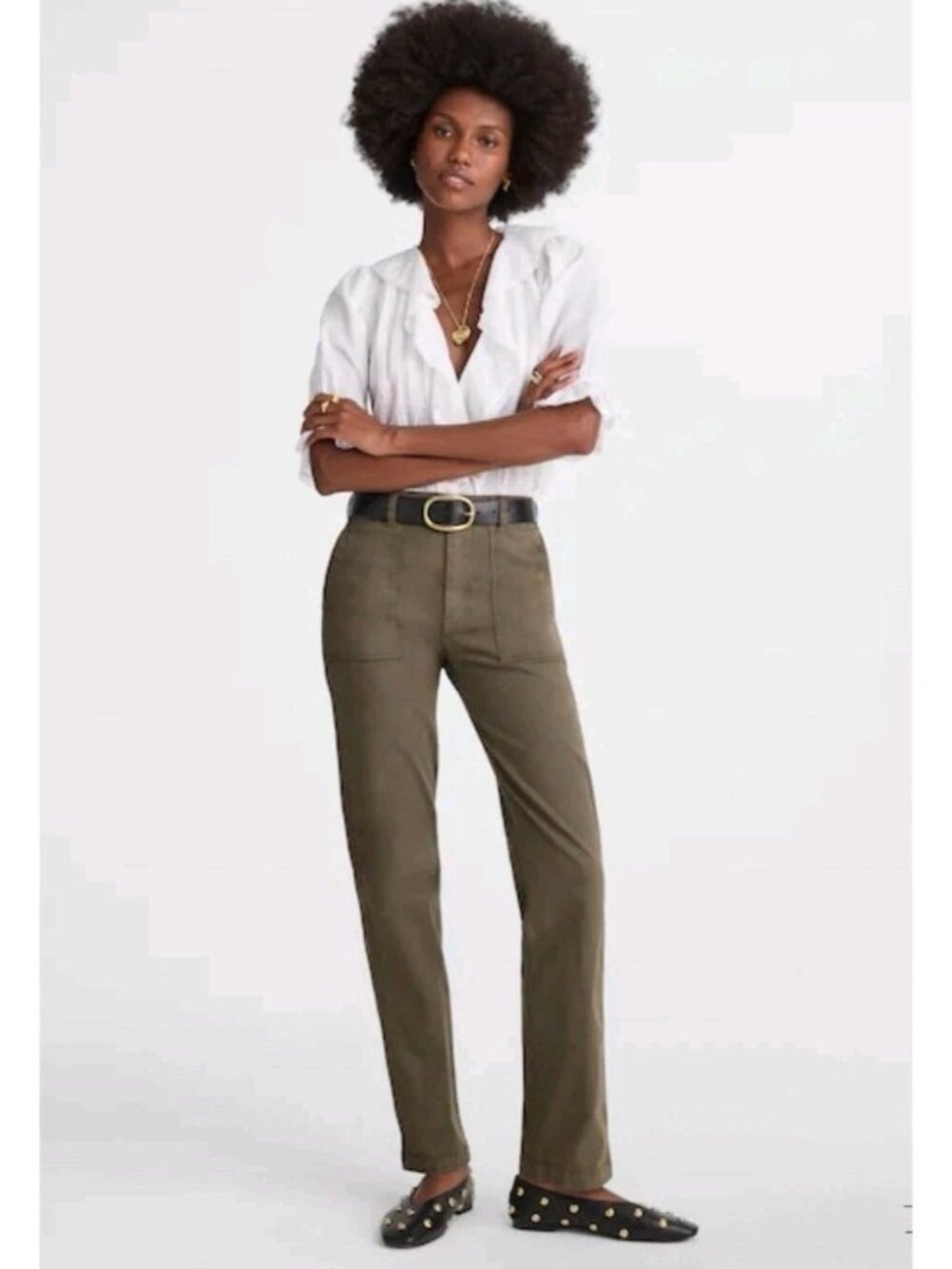 Madewell Utility Womens 26 Straight Leg Pants  Faded Olive Stretch NX472